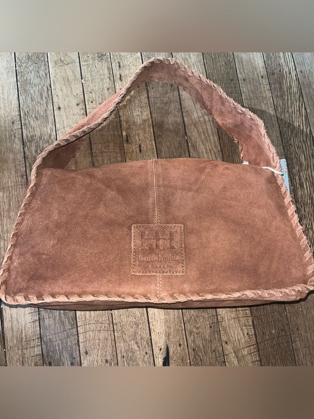 NWT Haute Hippie Brown Suede Hobo Bag Boho Whipstitch Shoulder Purse
